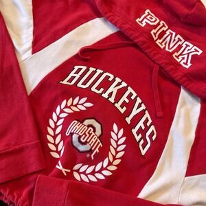 PINK Victoria's Secret Ohio State Buckeyes Crop Hoodie Red White Size M OSU